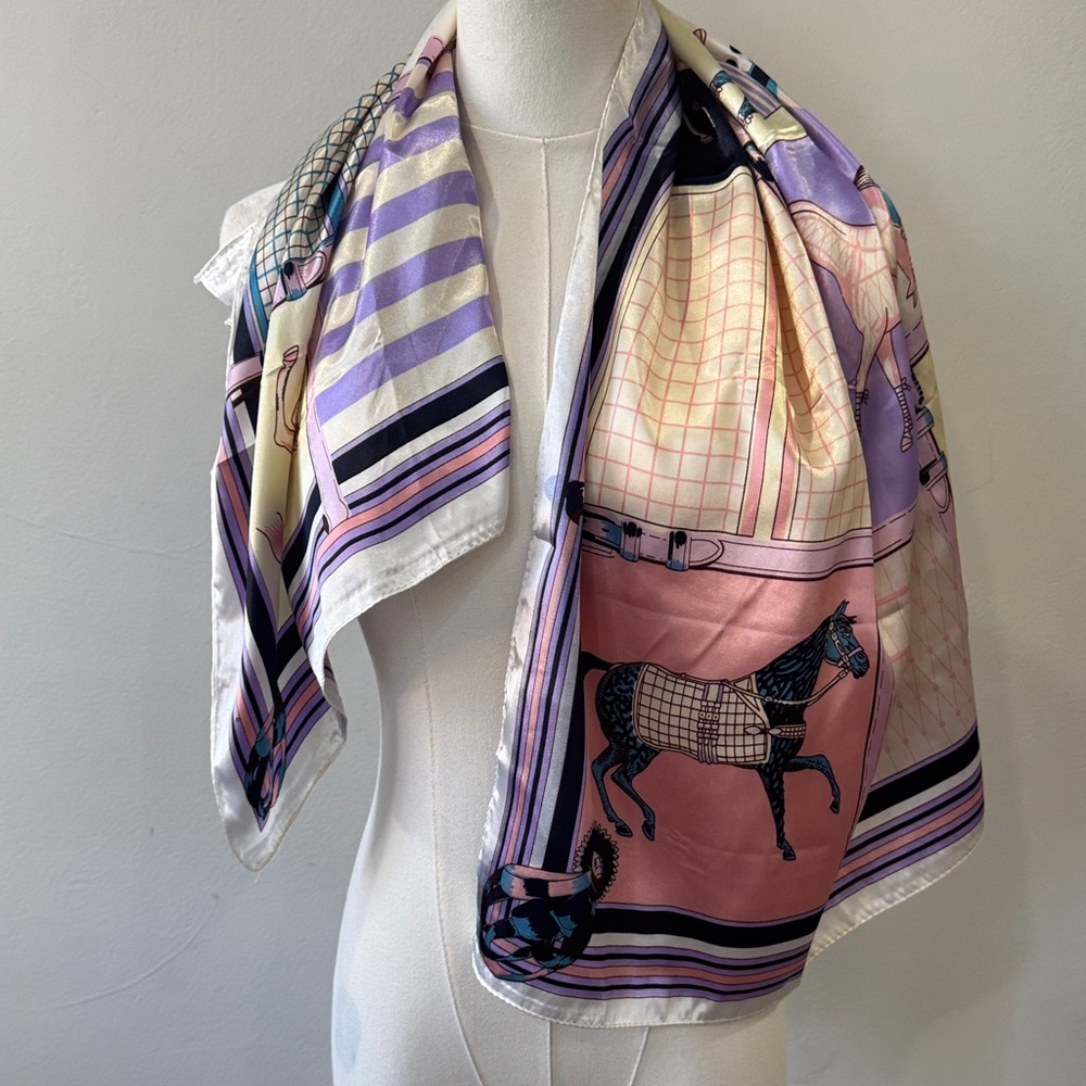 Equestrian Horse Print Scarf | 36” x 36” | Silk-Feel Polyester